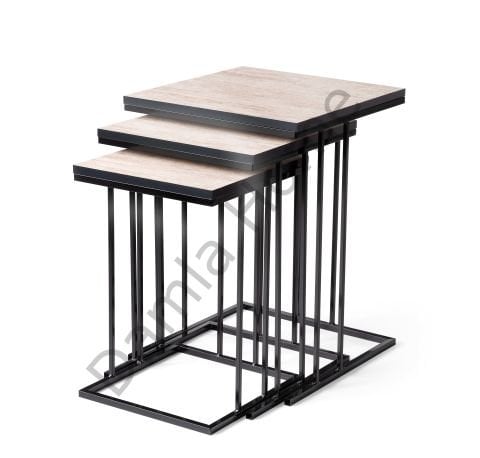 Elit Zigon Sehpa - Siyah/Traverten