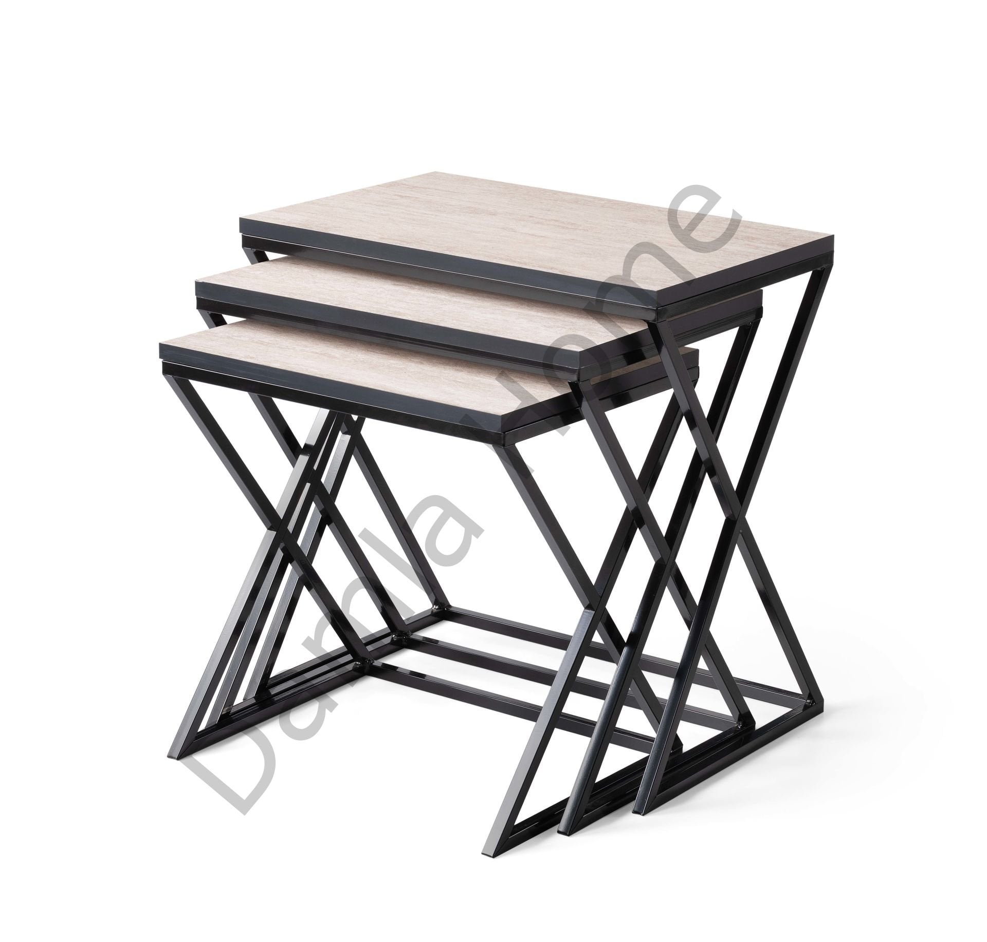 Çapraz Zigon Sehpa - Siyah/Traverten