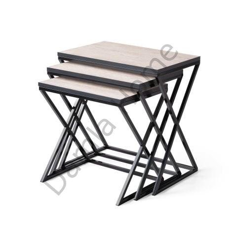 Çapraz Zigon Sehpa - Siyah/Traverten