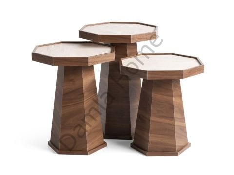 Piramit Zigon Sehpa - Ceviz/Traverten