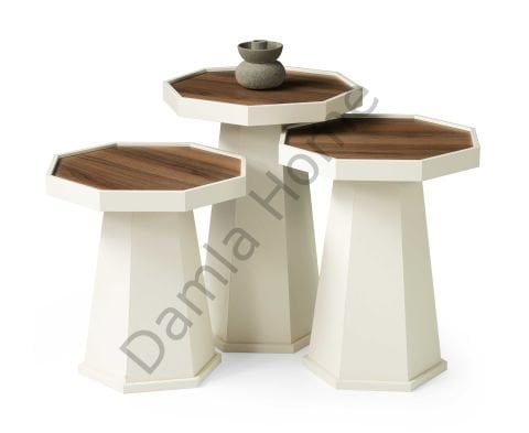 Piramit Zigon Sehpa - Ekru/Ceviz