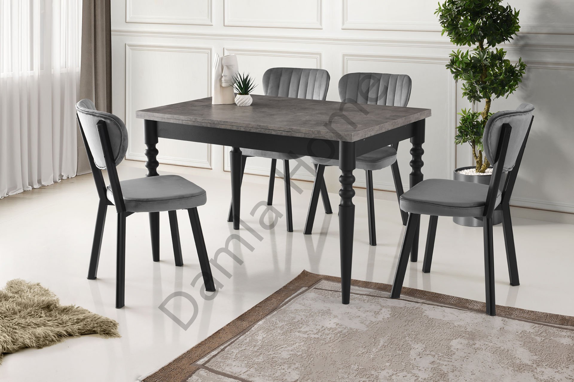 Didim Masa Sandalye Takımı - Gri/Siyah