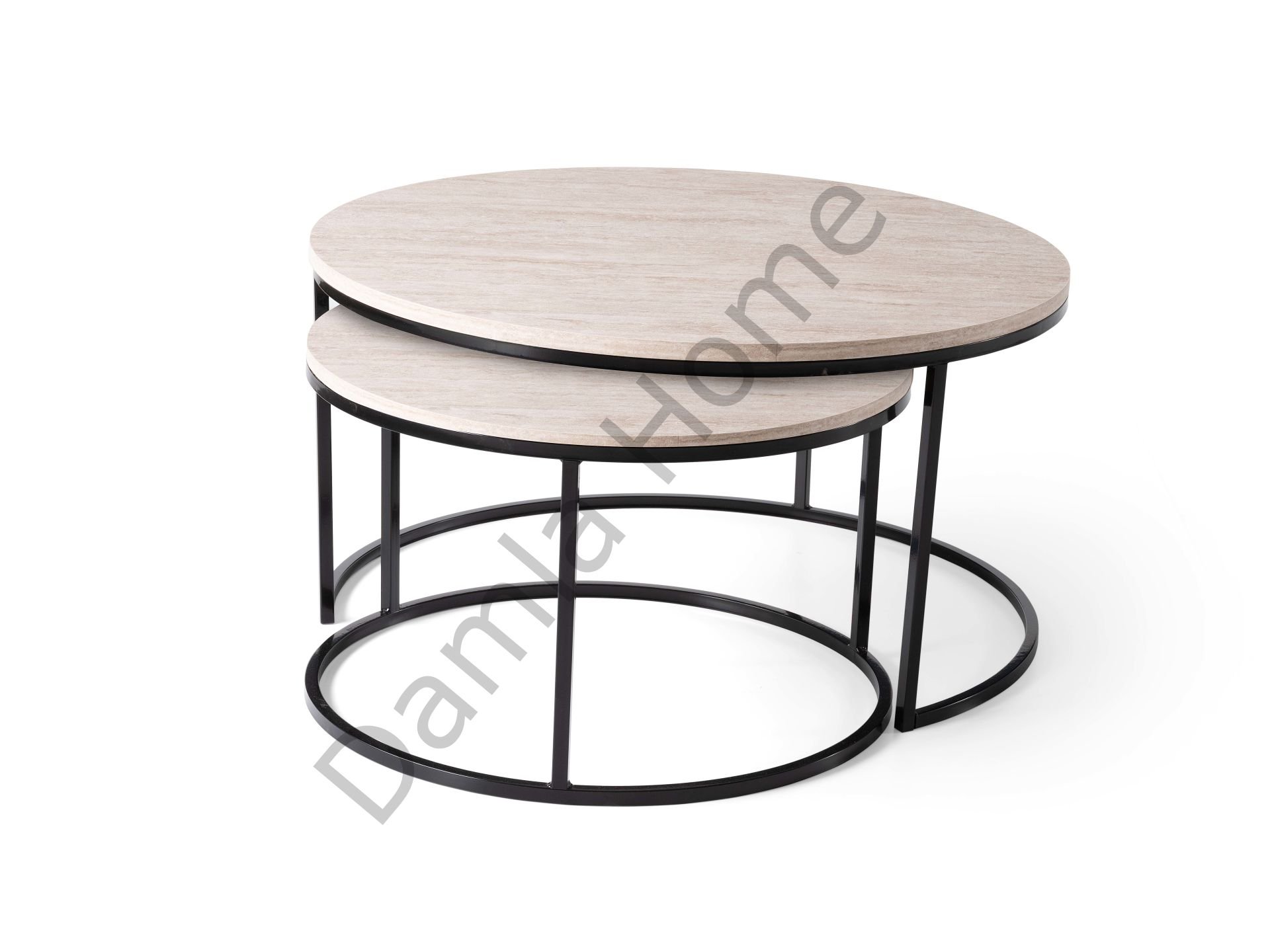 Luna Orta Sehpa - Siyah/Traverten