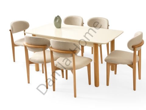 Safir Masa Sandalye Takımı - Ekru/Naturel