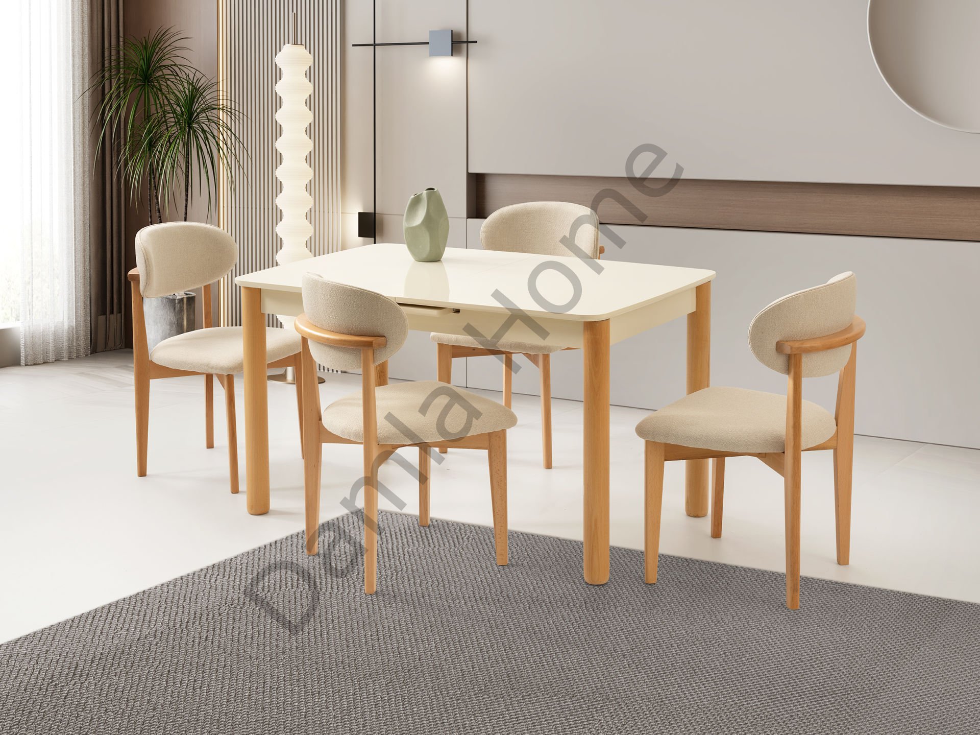 Safir Masa Sandalye Takımı - Ekru/Naturel