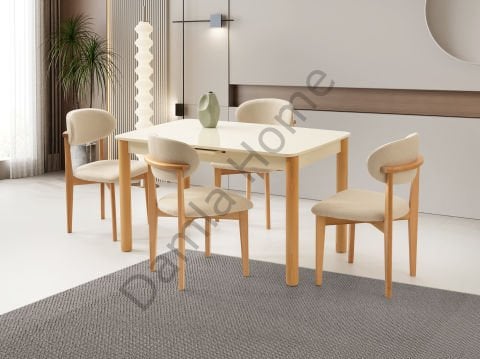 Safir Masa Sandalye Takımı - Ekru/Naturel