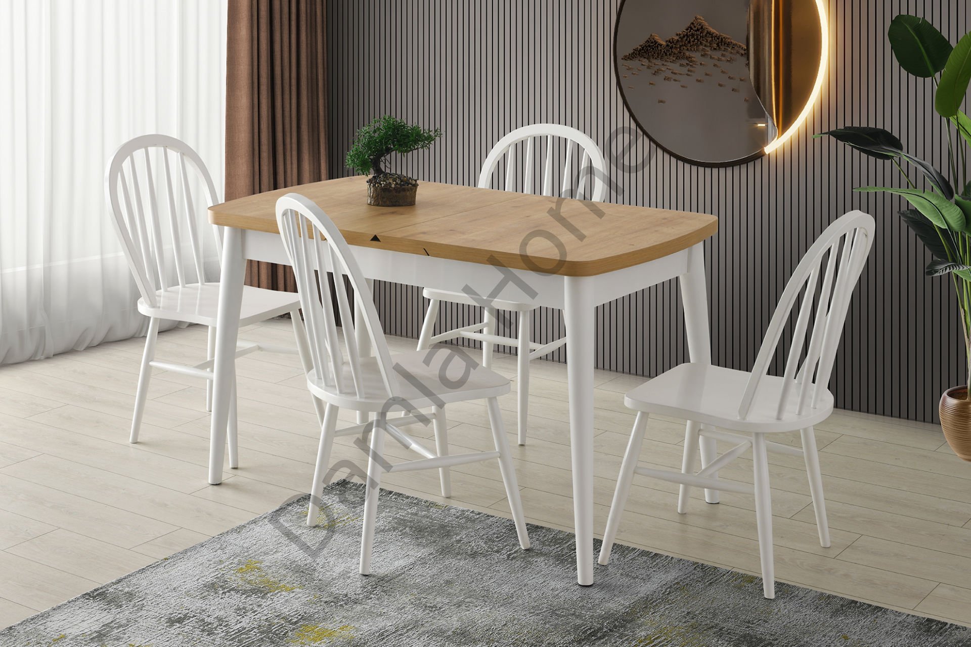 Kelebek Masa Sandalye Takımı - Meşe/Beyaz