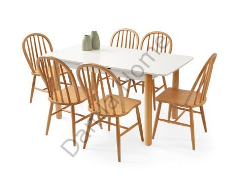 Safir Masa Sandalye Takımı - Beyaz/Naturel