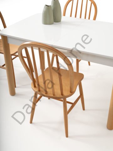 Safir Masa Sandalye Takımı - Beyaz/Naturel