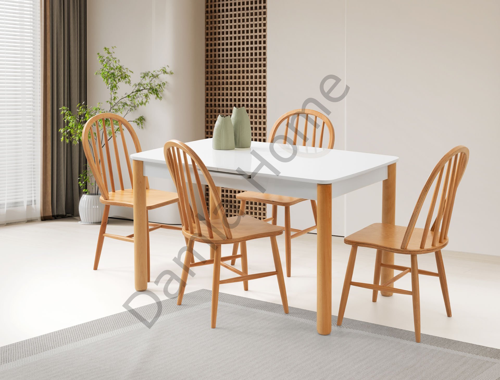 Safir Masa Sandalye Takımı - Beyaz/Naturel