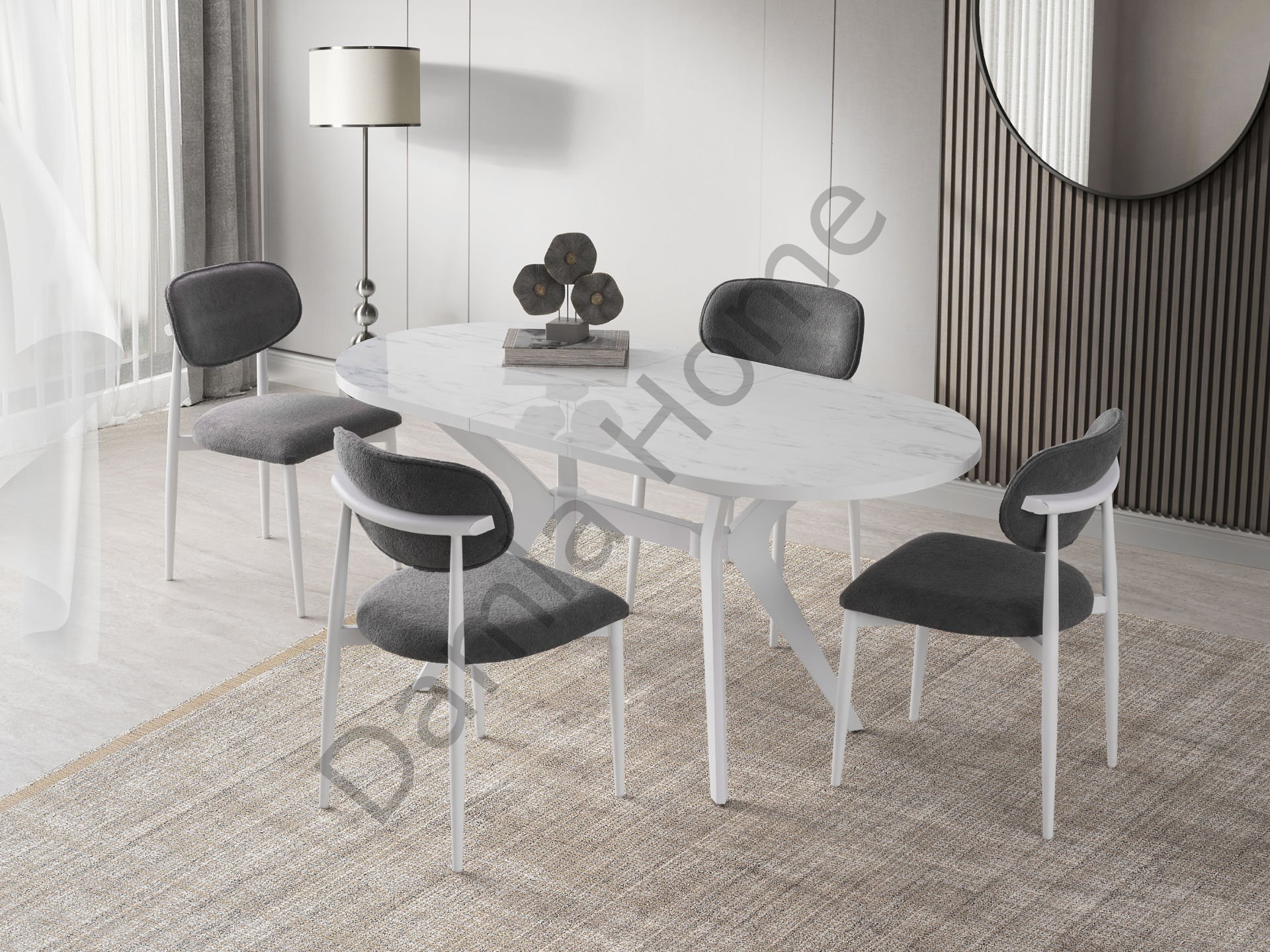 Haliç Masa Sandalye Takımı - Marmo/Beyaz