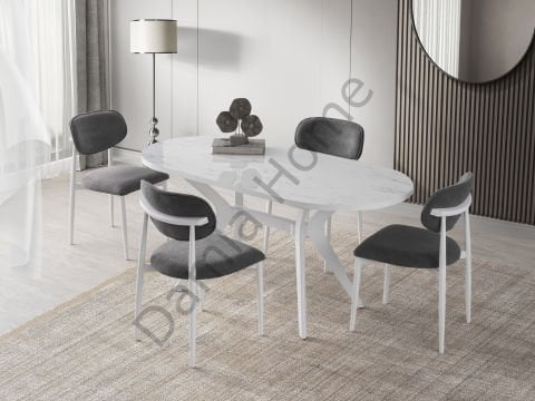 Haliç Masa Sandalye Takımı - Marmo/Beyaz