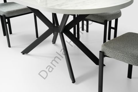 Mira Masa Sandalye Takımı - Marmo/Siyah