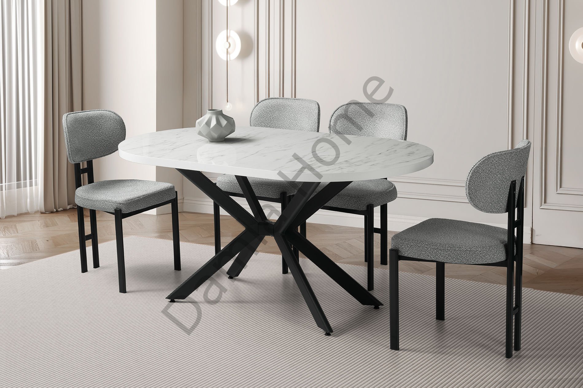 Mira Masa Sandalye Takımı - Marmo/Siyah
