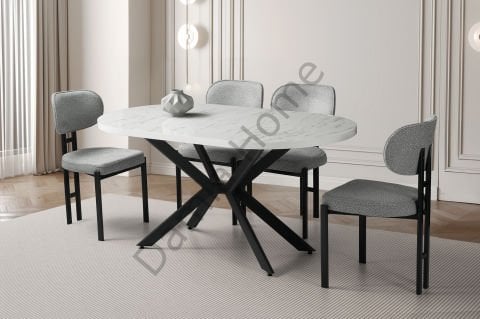 Mira Masa Sandalye Takımı - Marmo/Siyah