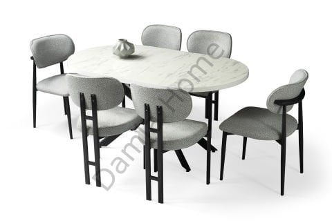 Mira Masa Sandalye Takımı - Marmo/Siyah