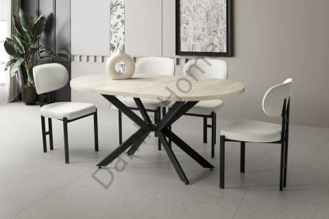 Mira Masa Sandalye Takımı - Traverten/Siyah