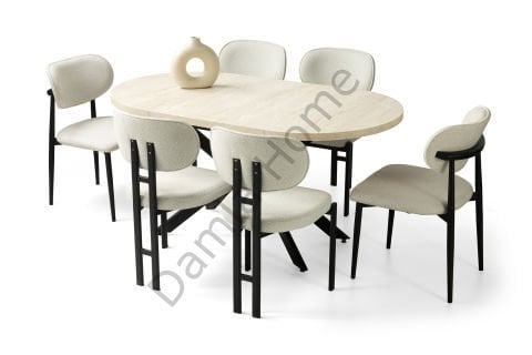 Mira Masa Sandalye Takımı - Traverten/Siyah